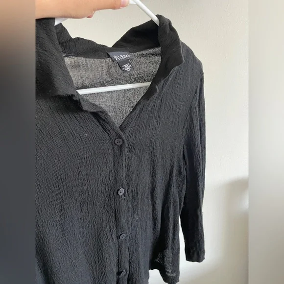 Eileen Fisher Ruched Black Button Down (Medium) - Picture 2 of 5